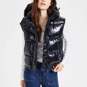 Women's Shiny Black Puffer Vest S13 New York SIZE M